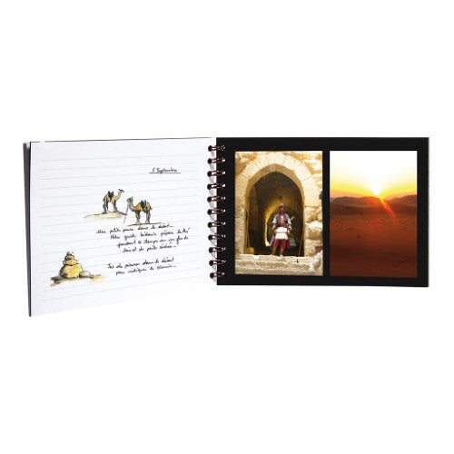 A4 red travel album combining photo storage and journaling with lined and blank pages for adventure memories.