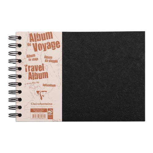 A5 black travel album by Clairefontaine, featuring lined white pages and black photo paper for memories and creativity.
