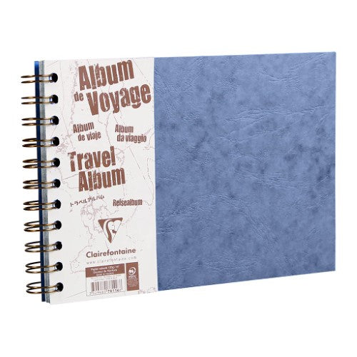 A5 blue travel album with lined and blank pages for photos and notes, perfect for documenting adventures.