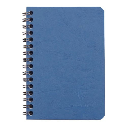 Pocket-sized blue spiral notebook with 100 lined pages and durable leather-effect cover, perfect for on-the-go writing.