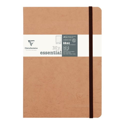 A5 dotted notebook in tobacco cover with elastic closure, featuring 192 pages of high-quality ivory paper for creativity.