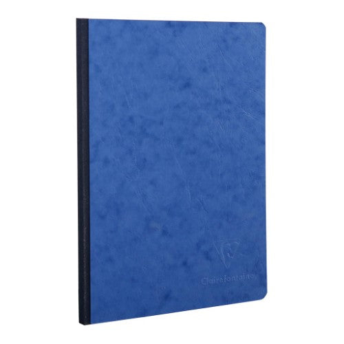 Clothbound A5 notebook with blue cover, 192 blank pages, ideal for journaling and sketching.