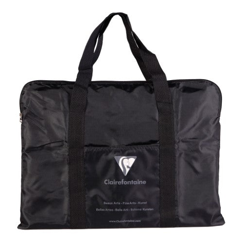 Clairefontaine Black A3 art folder, durable polyamide, secure zip, wide straps, and front pocket for sketchbooks.