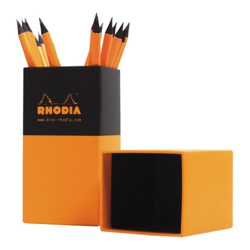 Rhodia HB Pencil in triangular barrel design, classic orange color with eraser, ideal for sketching and note-taking.