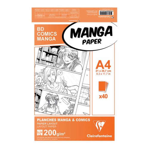 Clairefontaine Manga Comic A4 paper pack of 40, 200gsm, smooth, bleedproof for vibrant manga and comic artwork.