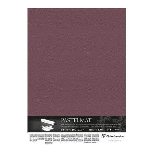 Pack of 5 Wine-colored Pastelmat Paper, 50x70cm, featuring a textured surface for rich, vibrant pastel artwork.