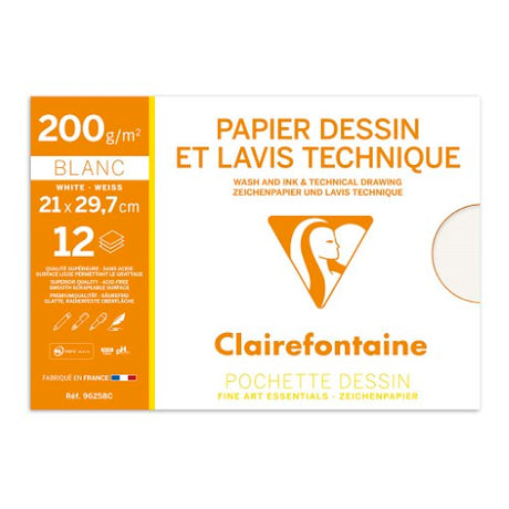 Lavis Dessin A4 technical drawing paper pack of 12, smooth, acid-free, 200gsm, perfect for precise drawings and designs.