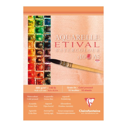 Etival Cold Press Pad A5, 300g, 10 sheets, ideal for watercolor and mixed media with durable, textured surface.