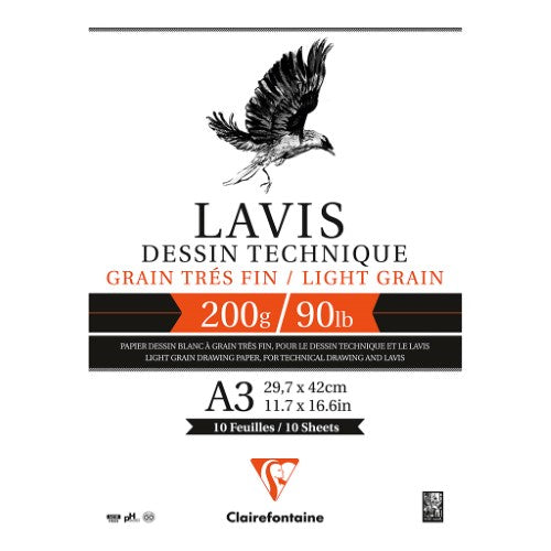 Lavis Dessin A3 Technical Drawing Pad with 10 sheets, 200gsm acid-free paper for precise sketches and illustrations.