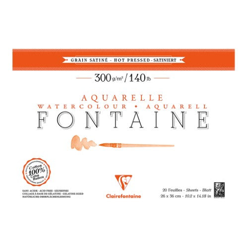 Fontaine Hot Press Pad 26x36cm, 300g, 20 sheets, ideal for detailed watercolor artwork with a smooth, vibrant surface.