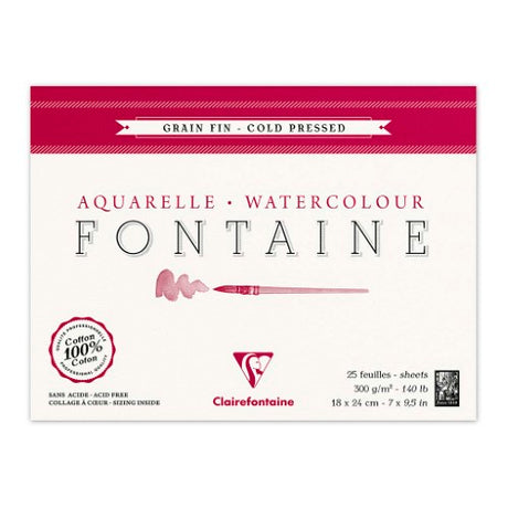 Fontaine Cold Press Pad 18x24cm, 300g, 25 sheets; ideal for watercolour art with excellent absorption and blending features.