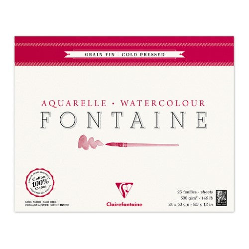 Fontaine Cold Press Pad 56x76cm features 25 sheets of 300g textured watercolour paper, ideal for vibrant paint applications.