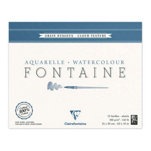 Fontaine Pad Cloudy 24x30cm, 300gsm art paper with rough surface for vibrant textures in drawings; 15 sheets per pad.