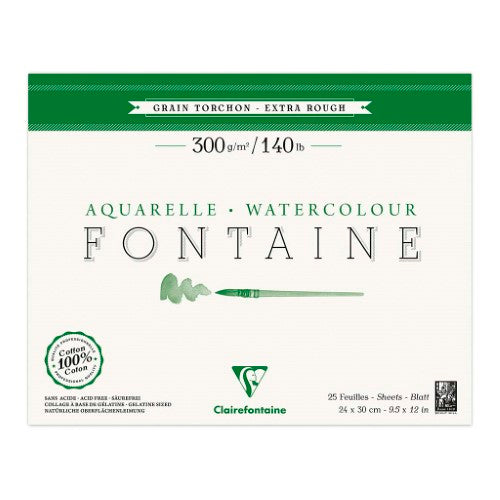Fontaine Torchon Pad, 24x30cm, 300g, 25 sheets, coarse surface, ideal for watercolor and mixed media art.