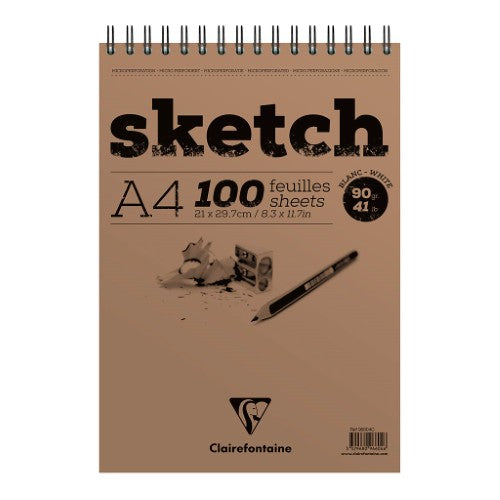 A4 white sketch pad with 100 sheets of premium 90gsm paper for versatile drawing techniques.