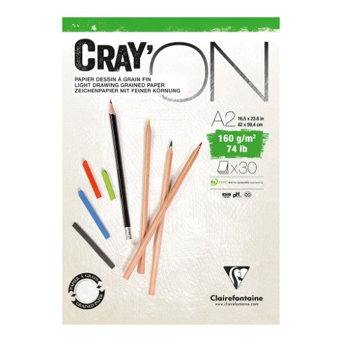 CrayON Pad A2 features 30 sheets of 160g cellulose paper with smooth and textured surfaces for versatile artistic techniques.