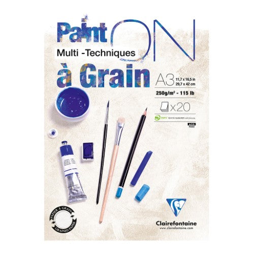 A3 PaintON Pad with 20 sheets of 250gsm grain white paper, perfect for mixed media and versatile artistic techniques.