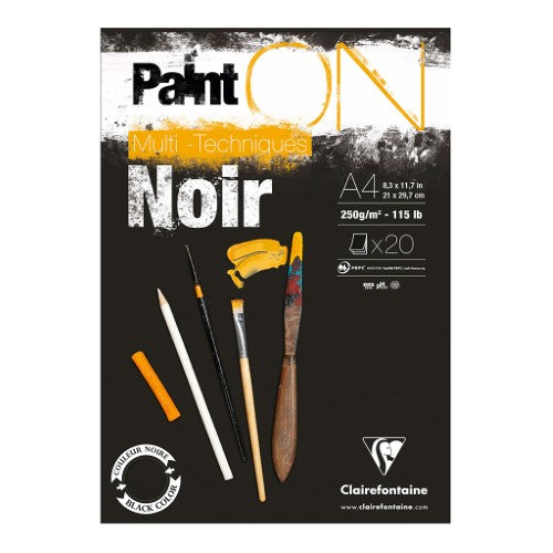 A4 PaintON Pad with 30 sheets of textured, 250gsm black paper for vibrant mixed media art projects.
