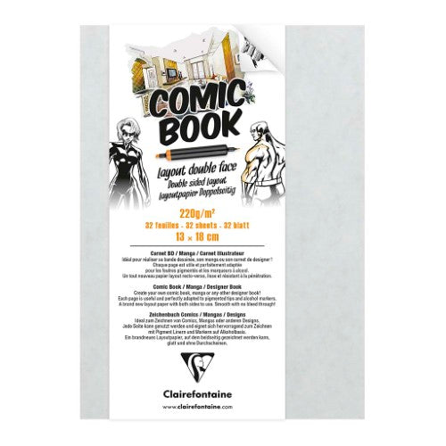 Clairefontaine Comic Book 13x18cm with 220g smooth paper, perfect for comic and manga creation without bleed-through.