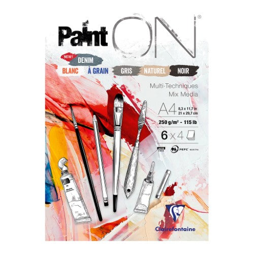 A4 PaintON Pad with 24 sheets in 6 styles; versatile, durable 250gsm paper for all artistic projects.