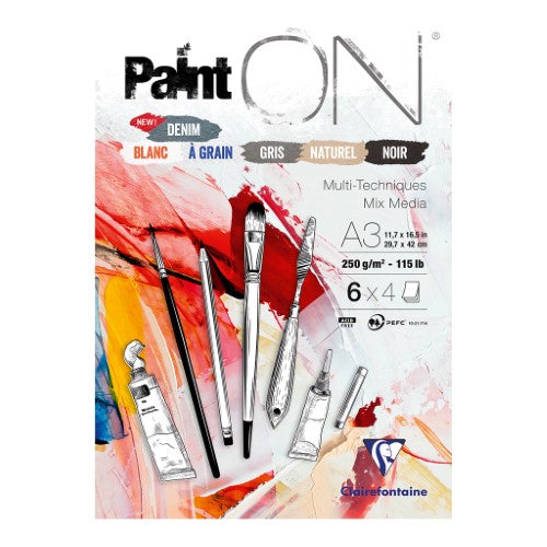 A3 assorted PaintON pad with 24 sheets in 6 unique paper styles, perfect for diverse artistic projects.