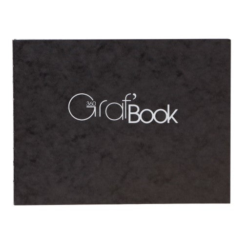 GrafBOOK 360 Notebook in black, 15x21cm, featuring 100gsm blank paper and a unique 360-degree lay-flat design.