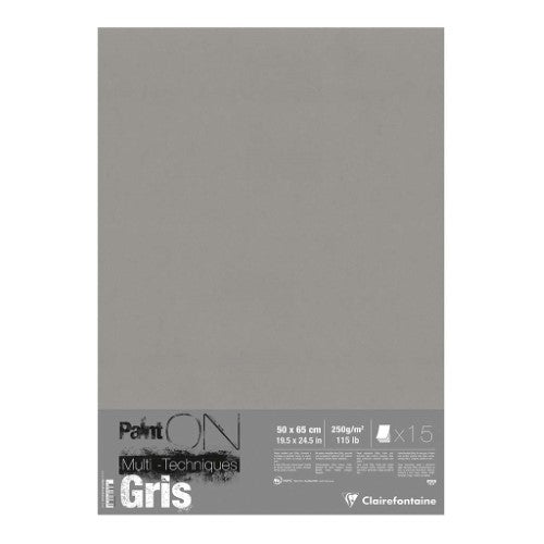 Pack of 15 PaintON Paper Grey sheets, 50x65cm, featuring a fine rough grain for vibrant artistic techniques.