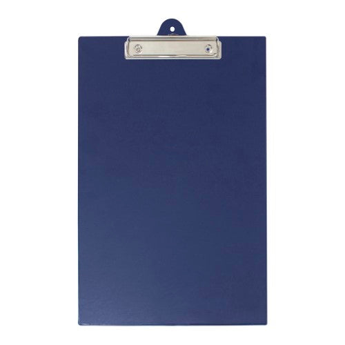 Durable navy PVC clipboard with strong clip and pull-out hanging hook for secure storage and organization.