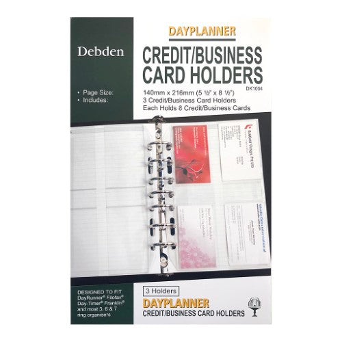 Pack of 3 sleek card holders for Debden Dayplanner, ideal for business and credit cards, enhancing organization and style.