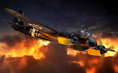 1/72 scale diecast model of Junkers Ju88 R4+HH, notable WWII nightfighter with detailed crew figures and multi-colored finish.