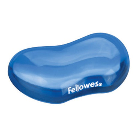 Fellowes Gel Crystals Flex Rest Blue with thick gel cushion for wrist support, stain-resistant surface, and non-skid backing.