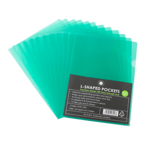 OSC L Shaped Pockets A4 Green Pack 12