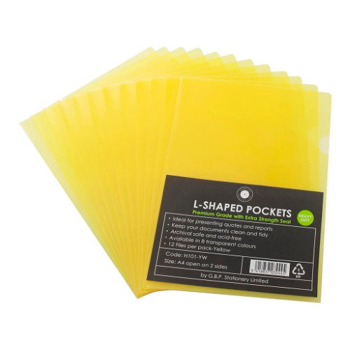 OSC L Shaped Pockets A4 Yellow Pack 12