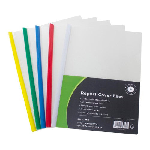 OSC Report Cover Clear A4 Assorted Spine Pack 5