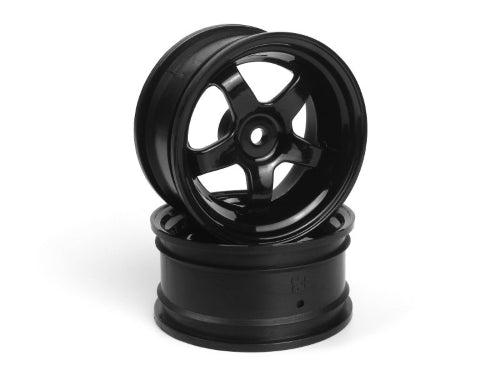 Sleek gloss black Work Meister S1 wheels 26mm, offering durability, lightweight agility, and a perfect RC car stance.