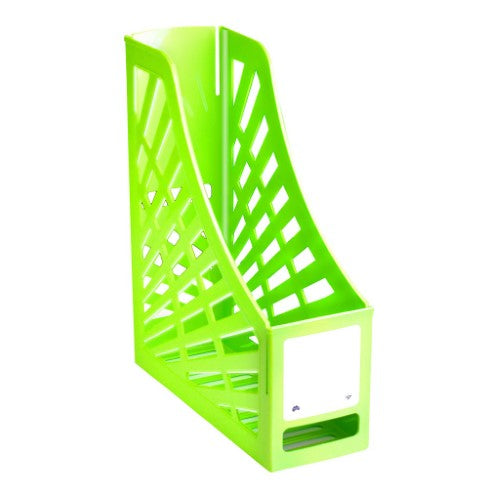 Italplast Magazine File in vibrant Lime, stylishly organizes documents with a capacity of 80mm; durable and eco-friendly design.
