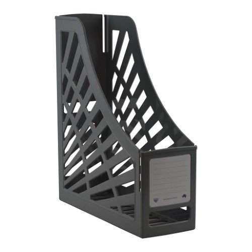 Space Grey Italplast Magazine File, sleek design, holds documents up to 80mm, ideal for organized workspace.