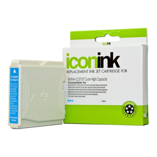 Cyan ink cartridge compatible with Brother printers, delivering vibrant colors and up to 400 pages of quality prints.