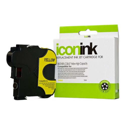 Icon Compatible Yellow Ink Cartridge for Brother printers, prints up to 325 pages with vibrant colors and easy installation.
