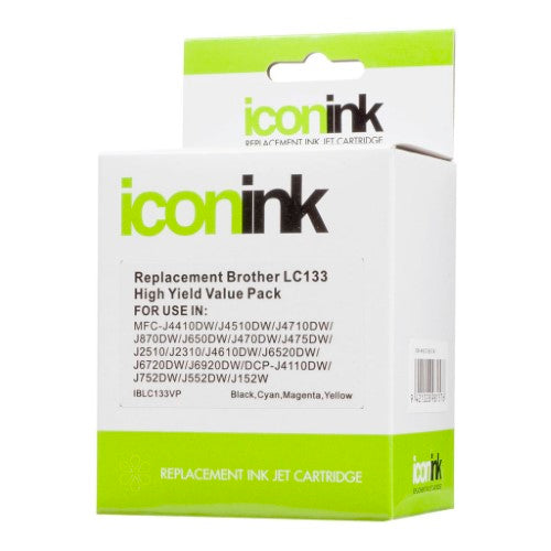 Value pack of four Icon ink cartridges (Black, Cyan, Magenta, Yellow) for Brother printers, each printing up to 600 pages.
