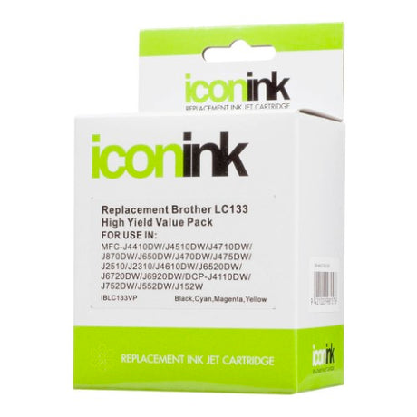 Value pack of four Icon ink cartridges (Black, Cyan, Magenta, Yellow) for Brother printers, each printing up to 600 pages.