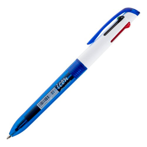 Pack of 12 Icon Ballpoint 4 Colour Pens featuring blue, black, red, and green ink for versatile, colorful writing.