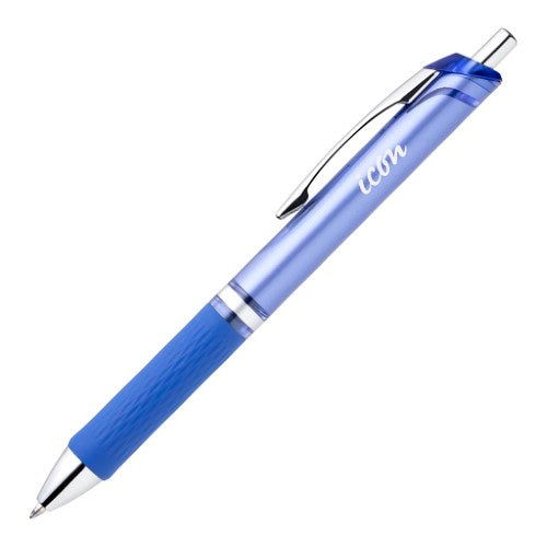 Pack of 12 Icon Executive Ballpoint Pens in Medium Blue, featuring a sleek metallic barrel and comfortable rubber grip.