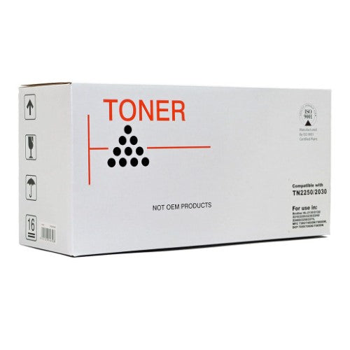 Icon Compatible Brother TN2250 TN2030 Black Toner Cartridge for high-quality prints, yielding up to 2,600 pages.
