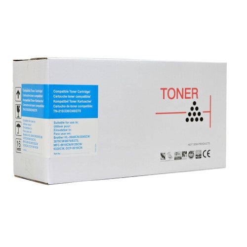 Cyan toner cartridge compatible with Brother printers, yields up to 1,400 pages, ideal for vibrant, high-quality prints.