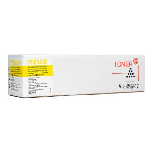 Icon Compatible Brother TN255 Yellow Toner Cartridge for vibrant prints, yielding up to 2,200 pages, fits multiple Brother printers.