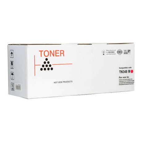 Icon Compatible Brother TN348 Magenta Toner Cartridge for vibrant prints, yields up to 6,000 pages, easy installation.