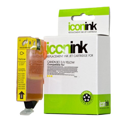 Icon Compatible Canon BCI3 BCI6 Yellow Ink Cartridge for vibrant prints, up to 550 pages, easy to install, compatible with multiple models.
