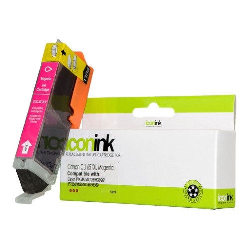 Icon Compatible Canon CLI651XL Magenta Ink Cartridge for vibrant, high-capacity printing, compatible with various Canon PIXMA models.