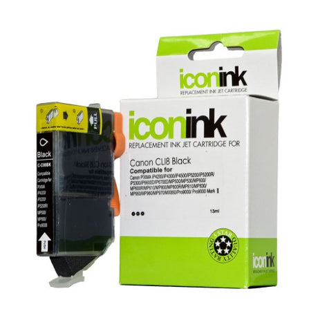 Icon Compatible Canon CLI8 Black Ink Cartridge for professional prints, compatible with various Canon inkjet printers.